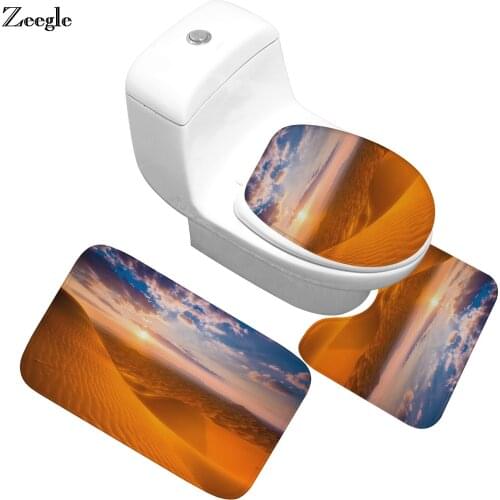 Zeegle Bathroom Mat Set Antiskid Washroom Carpet Toilet Mats Bath Rugs Absorbent Bathroom Carpet Toilet Seat Lid Cover Floor Mat