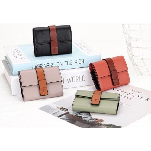 New Arrival Wallets Woman Hasp Genuine Leather Short Color Contrast Multiple Card Slots Female Mini Card Holder Coin Purse
