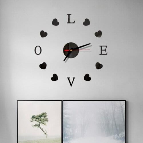 Love New Clock Watch DIY 3D Mirror Surface Sticker Wall Clock Living Room Home Office Decoration Cute Valentines Day Gift