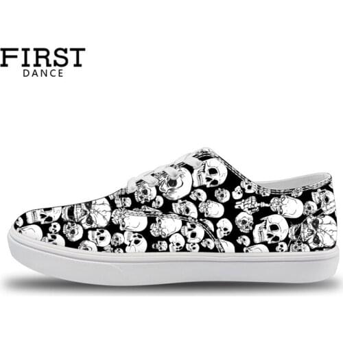 FIRST DANCE Spring Summer Casual Shoes For Men Fashion Light Weight Skull Print Black and White Mens Shoes Hip Hop Shoe Flats
