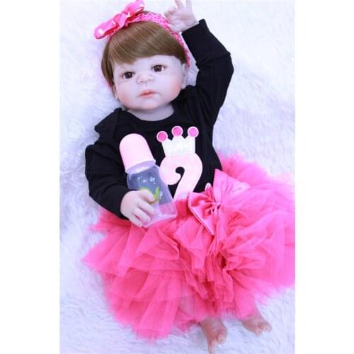 Full silicone handmade popular 23inch 57cm vinyl Reborn Baby girl Dolls simulation adorable Toddler kids Birthday Gift