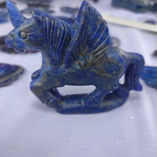 Natural Crystal carving lapis lazuli horse Unicorn Animal Totem Statue Stone Crystal mineral Sculpture Home Decor Gift