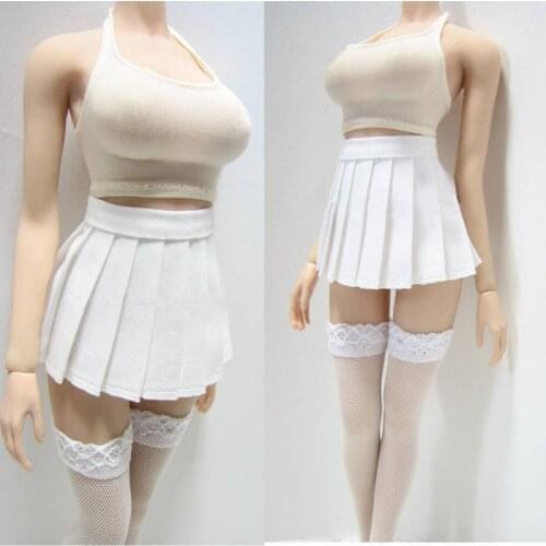 1/6 Scale Sexy Female Clothes Set Tight Camisole & White Pleated Skirt Dress & Stocking Clothes Model for 12'' Body