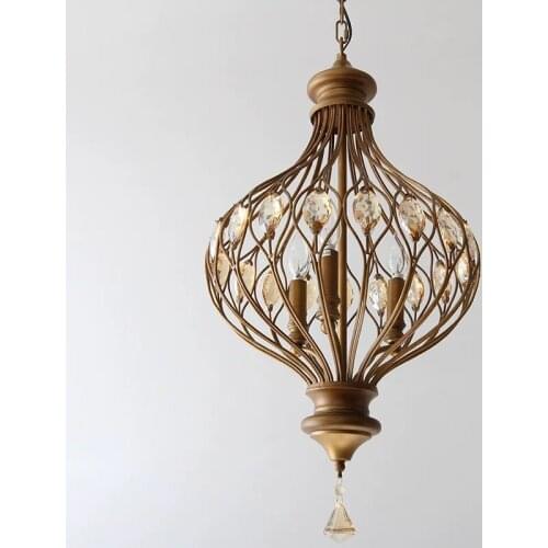 Vintage Matte Gold Metal Chandelier E14 Living room Restaurant Peddant lamp Chain Pendant Crystal Nordic Hanging Light Fixtures