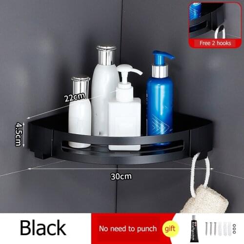 Triangle Towel Shower Storage Rack Black Corner Shelves Wall Mounted Aluminum Shampoo Holder No Drill Bathroom Shelf Organizer