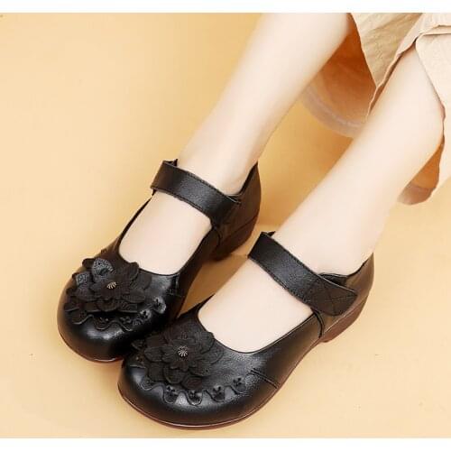 Fashion Women Shoes 2021 New Ethnic Style Floral Genuine Leather Flats Spring Autumn Comfort Anti-Odor Light Female Casual Shoes