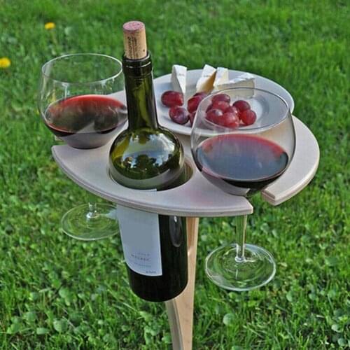 Outdoor Wine Table Portable Outdoor Picnic Wine Glass Holder for Camping and Dining Removable Wooden Rack Mine Foldable Table