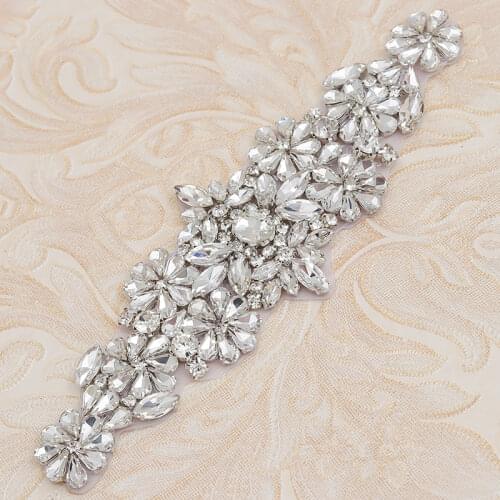 WENXI 5PCS Wholesale Bridal Beaded Sewing Silver Crystal Rhinestone Applique For Wedding Dresses DIY Iron on WX838