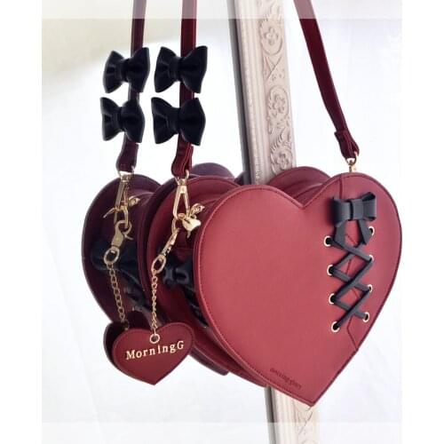 Girls Womens Lolita Sweet Heart Shaped Handbag Makeup Shoulder Messenger Satchel Purse Bags Bowknot 9Colors New 2021