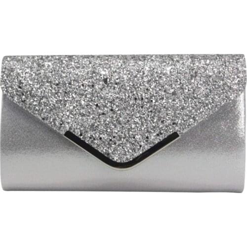 Women Glittered Envelope Clutch Purse Evening Bag Lustrous Party Handbag Shiny Shoulder Bag(Silver)