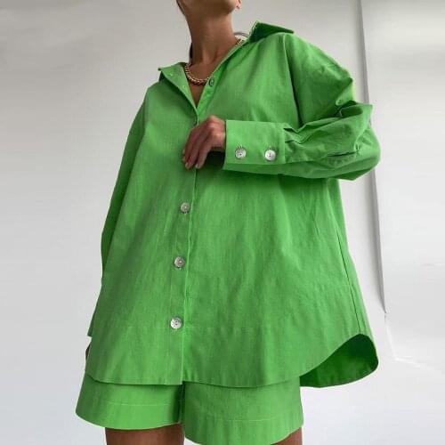 WomenS Suit Shirt + Shorts Style Loose Version High Waist Design Solid Color 2021Spring And Autumn New Fashion Casual Commuting