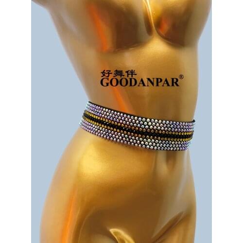 Rhinestones Belt for ballroom dance dress for women stretchy belt ballroom dance dress waist band stone Black for latin dance