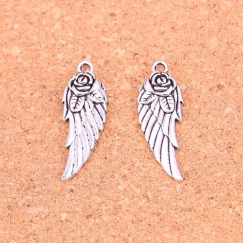 12pcs Angel Wings Flower Charms Metal Alloy DIY Necklace Pendant Making Findings Handmade Jewelry 30*12mm