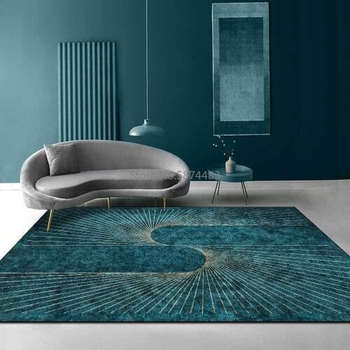 200*300cm Simple Modern Emerald Green Dark Green Light Gold Line Living Room Bedroom Bedside Carpet Floor Mat Customization