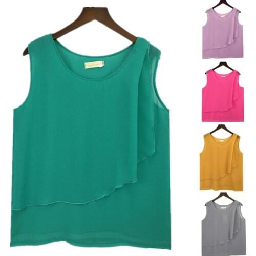 2020 New Fashion Summer Women Solid Color Chiffon Tank Tops,big size Blusas Femininas,plus size women vest S-5XL 6XL BLACK WHITE