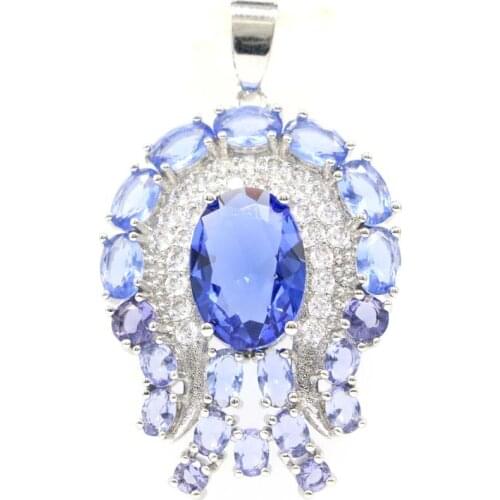 28x18mm SheCorwn Antlers Shape Created Pink Kunzite Smoky Topaz CZ Gift For Sister Silver Pendant