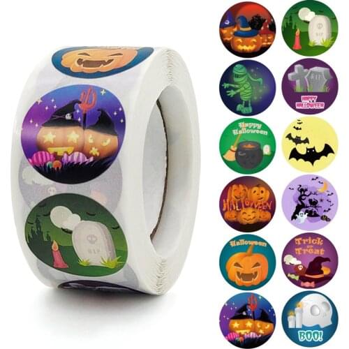 500Pcs Halloween Pumpkin Decor Labels Seal Stickers Candy Bags Gift Packaging Sealing Halloween DIY Craft Paper Sticker Label