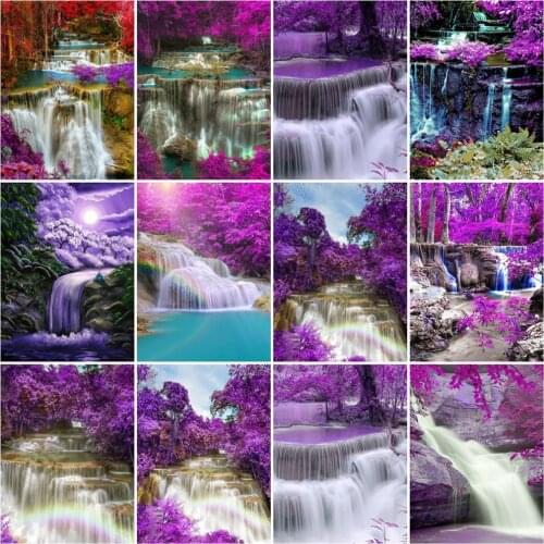 HUACAN 5D Diamond Painting Full Drill Waterfall Nutural Landscape Embroidery Cross Stitch Home Decoration Handcraft