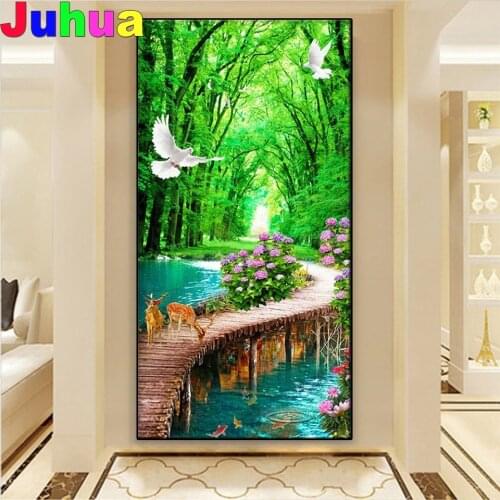 Diy 5d large diamond mosaic Natural scenery diamond painting waterfall deer cross stitch 3d embroidery full round drill Home art
