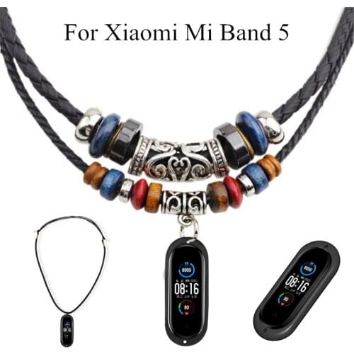 Mi Band 5 Wristband Leather Fashion DIY Necklace Weave Double Holes Silicone Case for Xiaomi Mi Band 5 Lanyard Decoration