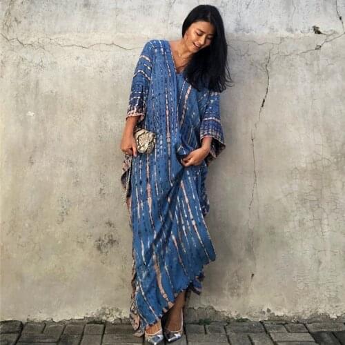 Kaftan Beach style Loose Long Dress Tie-Dyed Fashion Trend Casual Bohemian Tribal India Pattern Maxi Dress Caftan Lady Covers