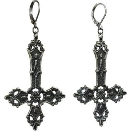 Goth Inverted Cross Earrings Satanic Crucifix Witchy Alternative Gothic Witchy Punk Statement Jewelry Fashion Women Gift Trend