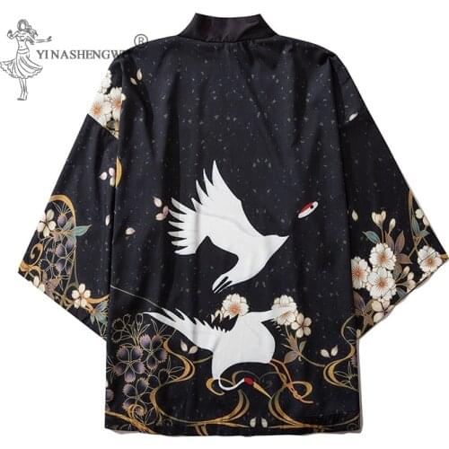 Summer New Samurai Crane Japanese Style Kimonos Haori Shirts Men Women Cardigan Chinese Traditional Coats Clothing Asian Clothes