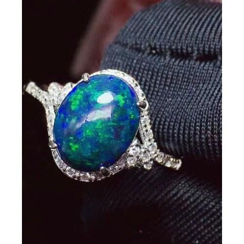 Per jewelry Natural real black opal ring Free shipping 8*10mm 1.7ct gemstone 925 sterling silver Fine jewelry T206302