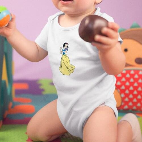 Disney Snow White Cartoon Pattern Toddler Jumpsuit Fashion Casual Color Baby Girl Boy Onesie 0-24M Short Sleeve Trend Comfort