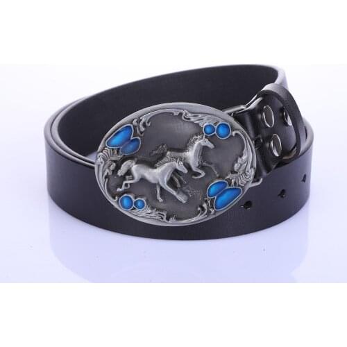 Western cowboy belt horse-head personality leather belts for men and womens 1.5
