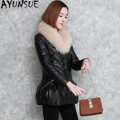 AYUNSUE Genuine Leather Jacket Women Fox Fur Collar Korean Winter Down Jackets 100% Real Sheepskin Coat Female Chaqueta Mujer