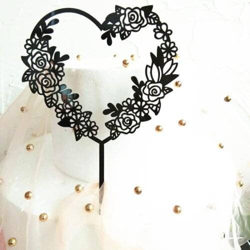 Love Wedding Cake Topper Acrylic Flowers Garland Heart Cupcake Topper For Wedding Birthday Party Cake Decorations Baby Shower