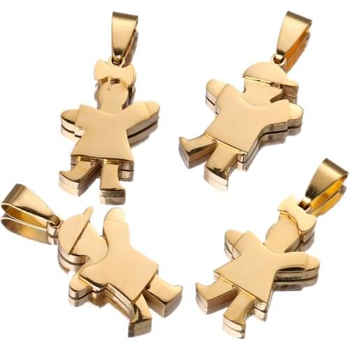 Stainless Steel Gold Boy Girls Small Charms Metal Charms Pendant Polished DIY Jewelry Making Necklace Valentines Gift Wholesale