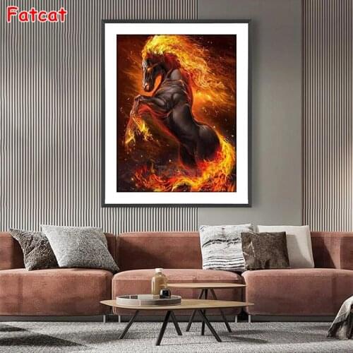 Horse in fire diamond mosaic full drill 5d diy diamond painting cross stitch kits animal diamond embroidery home decor PP1873