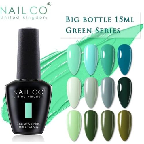 NAILCO Green Color Series 15ml Summer Gel Nail Polish Varnish Hybrid Varnish Paint Stamp Ink Top LED Nailpolish Soak Off Gel Lak