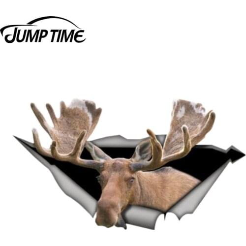 Jump Time 13cm x 7.4cm moose sticker funny decal 3D Pet Graphic Vinyl Decal Car Window Laptop Bumper Animal Car Stickers