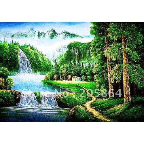 Free shipping tapestry wall hangings,art fabric picture,beautiful landscape picture,wall art of trees and waterfall