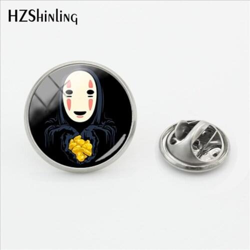 2018 New No Face Man Spirited Away Clasp Pin Anime Japan Pins Art Stainless Steel Lapel Pin Round Glass Round Jewelry