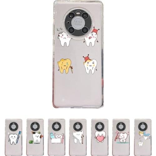 Funny Cartoon Dentist Dental Crowned Teeth Phone Case Transparent For Huawei honor V 40 30 20 X note 10 pro lite max s Soft TPU