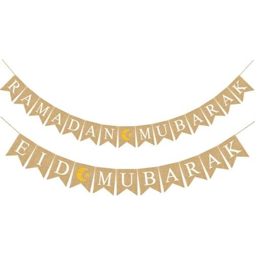 RAMADAN KAREEM Linen Banner Decoration Eid Mubarak Ramadan Kareem Supplies EID Festival Bunting Garland Ramadan Decoration