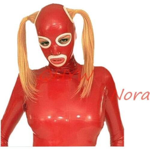 Sexy Handmade Latex Face Mask for Female Exotic Latex Full Breath Hoods Mask with hair holes Cekc Lingerie Uniform NO WIGS