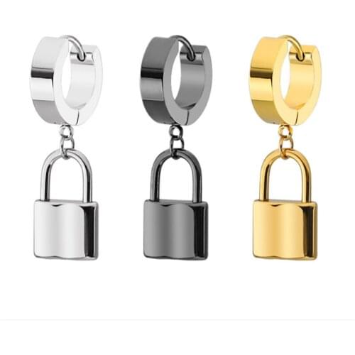 New Hot Sale Punk Gold Color Stainless Steel Ear clip Lock Fashion Ear Stud Earrings Piercings Fashion Jewelry Gifts