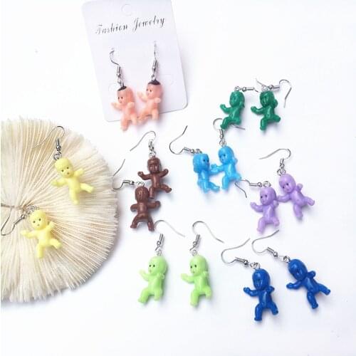 Funny Baby Doll Shape Colorful Dangle Earrings For Women Girl Creative Harajuku Cool Drop Earrings Party Statement Jewelry