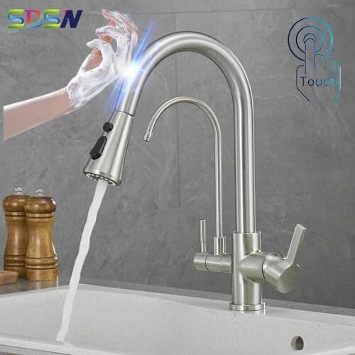 Smart Touch Kitchen Faucets Crane for Sensor Kitchen Water Tap Three Ways Hot Cold Kitchen Mixer Tap Brushed Touch Mixer Faucets