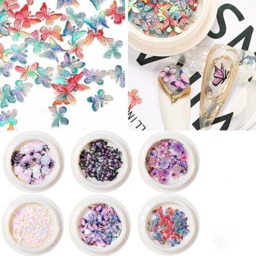 Dried flowers Nail wood pulp piece Aurora laser butterfly ultra-thin waterproof nail decoration nail art accessories