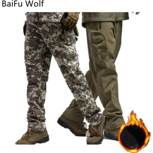 Tactical Hiking Pants Outdoor Softshell Trousers Waterproof Windproof Camping Skiing Climbing Camouflage Thermal Pants