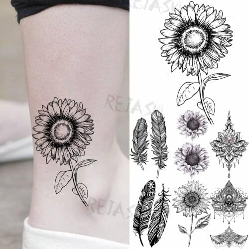 3D Small Sunflower Unique Temporary Tattoos For Women Adult Feather Mandala Pendant Fake Tattoo Sticker Body Art Washable Tatoos