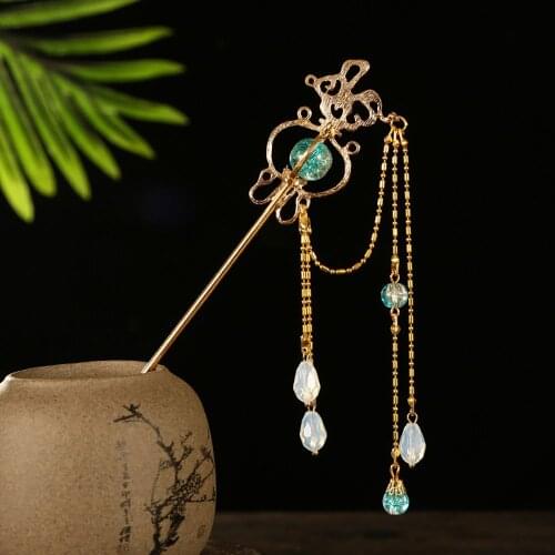 Vintage Chinese Style Hanfu Hair Stick Tassel Alloy Hairpin Drop Earrings Classic Elegant Hairpin Headdress