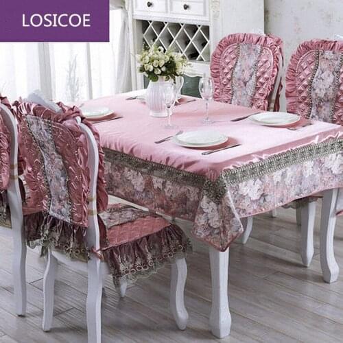 Top Grade Pink Brown European dining table cloth Thick warm chair covers cushion Cloth art luxurious lace cloth set table cloth