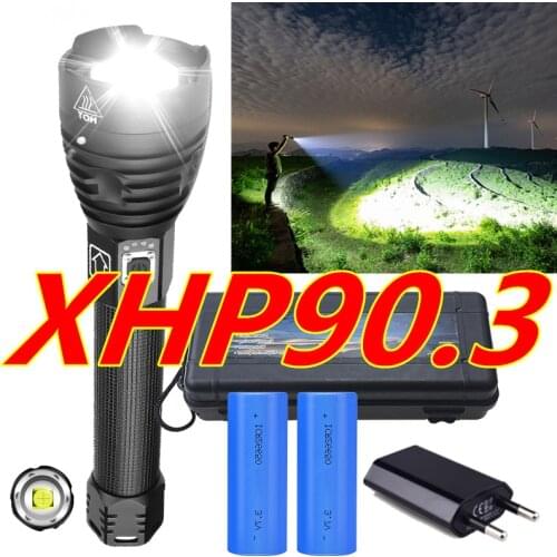 XHP90.3 USB Rechargeable brightest LED Flashlight Powerful Torch Super Waterproof Zoom Hunting Torch Light 18650 drop shipping